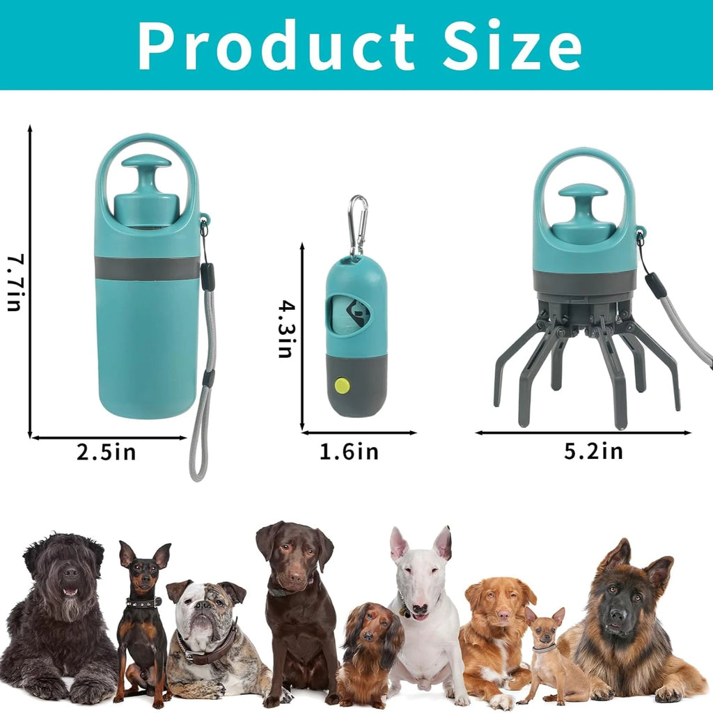 Dog Poop Scooper Set with Claw Picker, Leash Clip, LED Light, and Bag Dispenser