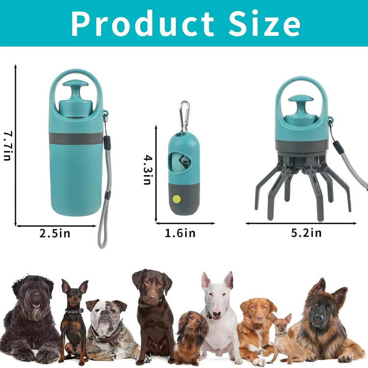 Dog Poop Scooper Set with Claw Picker, Leash Clip, LED Light, and Bag Dispenser