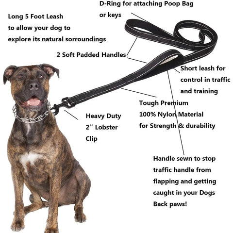 Heavy Duty Double Handle Dog Leash – Outdoor Training & Travel Lead
