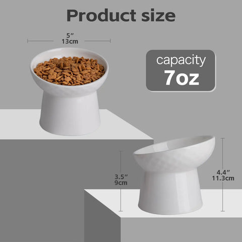 Ceramic Raised Cat Food Bowls | Tilted Elevated Cat Food Bowl Stress Free Backflow Prevention | Microwave Safe Dishwasher