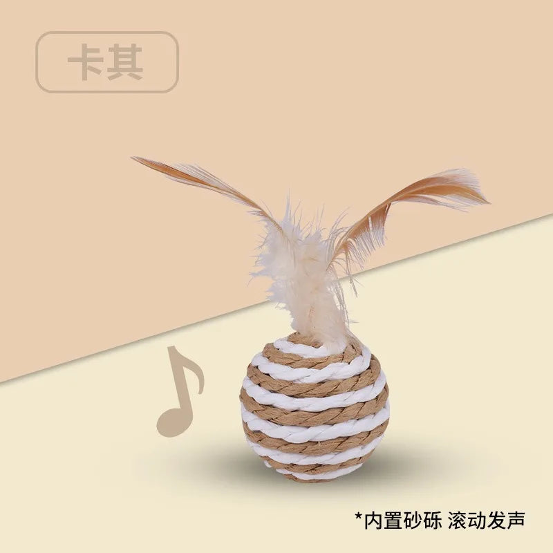 Cat Toys | Sisal Balls with Feathers | Cat Resistant to Biting | Grinding Teeth | Making Sounds | Cat Scratching Balls | Cat Teasing | Pet Supplies