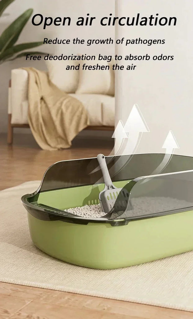 Cat Litter Box | High Side Thicken Semi Enclosed | Splashproof Large Capacity Tray | Removable Scoop | Easy Clean Cat Toilet