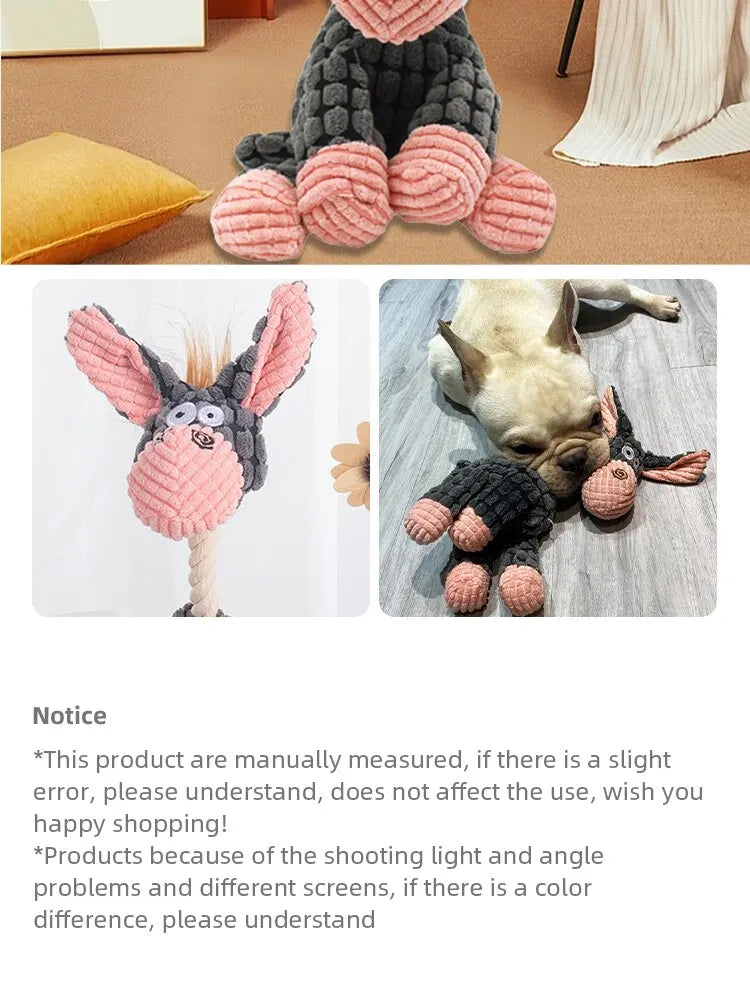 Dog Chew Toy – Donkey Shape Interactive Plush with Squeaker & Molar Training