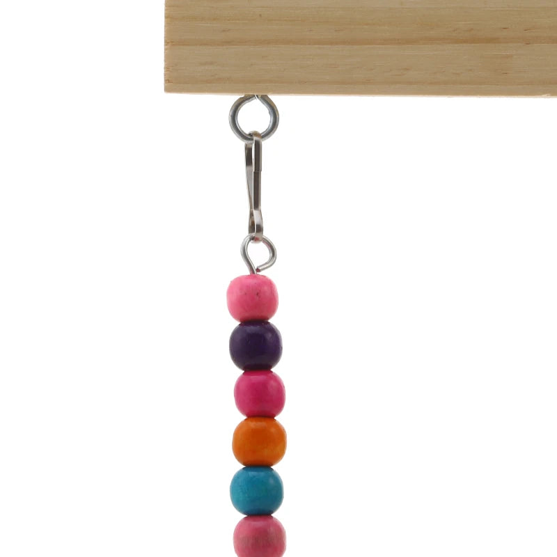 Bird Swing Toy | Wooden Parrot Perch Stand with Chewing Beads | Cage Playground for Budgie Birds