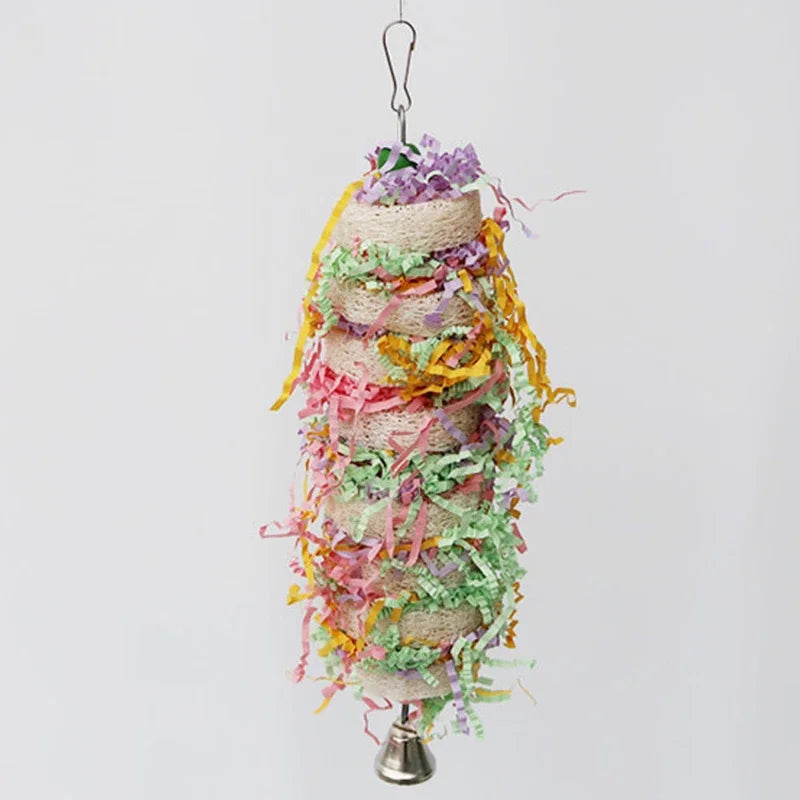 Funny Bird Toys | Parrot Swing with Bell | Natural Loofah Hanging Toy | Climb & Chew Toy for Cockatiels & Parakeets | Pet Cage Accessory