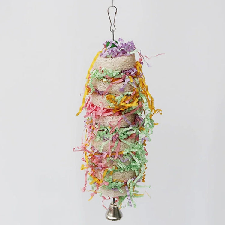 Funny Bird Toys | Parrot Swing with Bell | Natural Loofah Hanging Toy | Climb & Chew Toy for Cockatiels & Parakeets | Pet Cage Accessory
