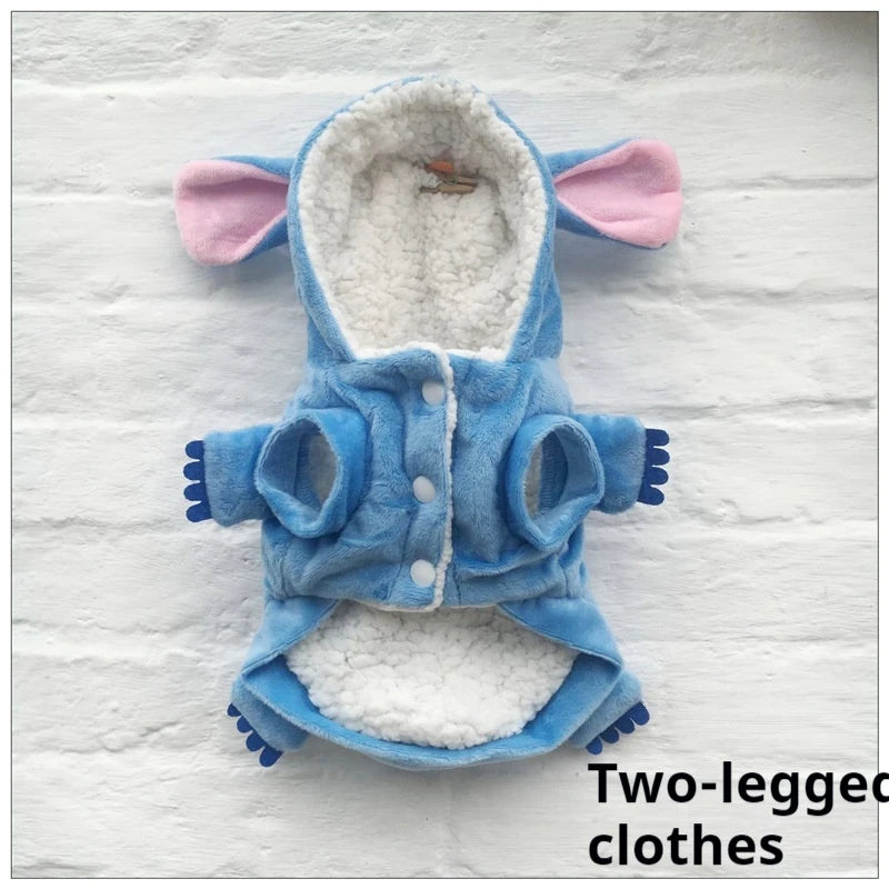Autumn Winter | Cartoon Pet Clothing | Stitch Same Style | Cat/Dog Clothing | Two-Leg Pet Transformation Outfit | Warm Cotton Clothes