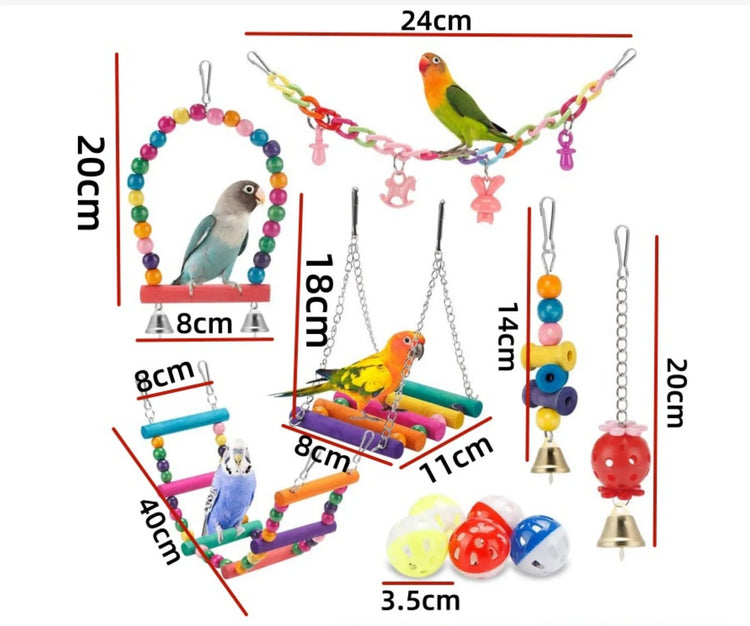 Bird Cage Toys for Parrots | Wood Birds Swing - Chewable Bite Bridge | Wooden Beads Shape Parrot Toy | 11pcs Parrot Toys Set