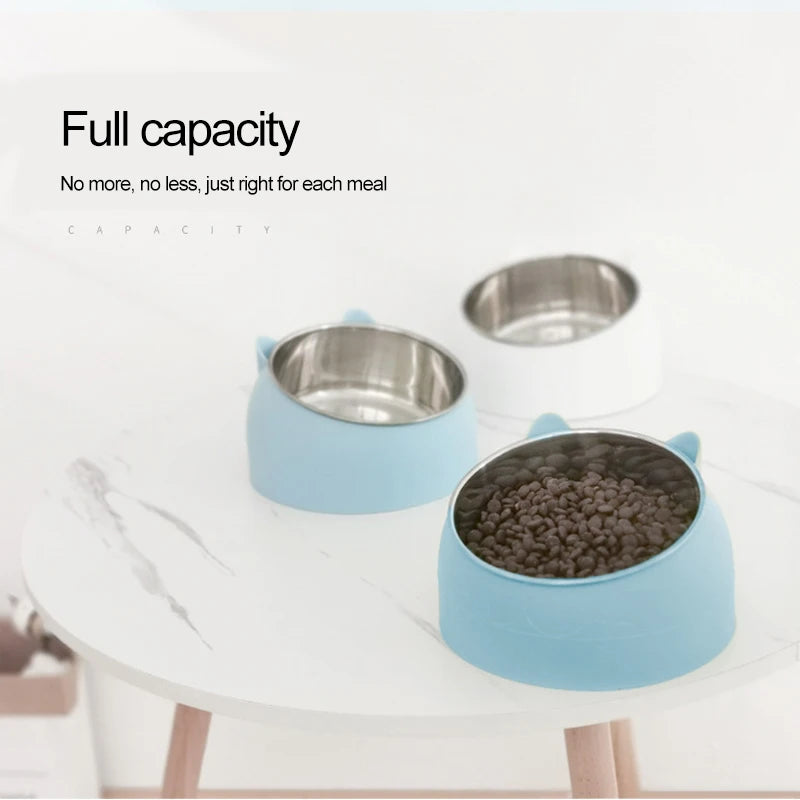 Stainless Steel Pet Bowl | Inclined Cat Dog Feeder | Creative Anti-Spill Design | Removable Inner Bowl | Feeding Bowl for Cats & Small Dogs