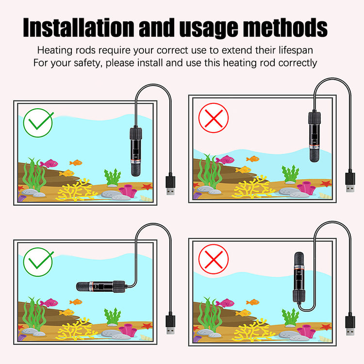 USB Mini Aquarium Heater – 10W Submersible Rod, 26°C Constant Temperature