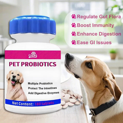 180 Tablets Pet Digestive Health Probiotic Supplements for Cats and Dogs - Regulate Intestinal Flora to Boost Immunity