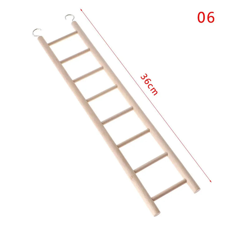 Wooden Bird Climbing Ladder Toy | DIY Parrot Cage Accessory with Hooks | Natural Wood Play Ladder for Birds & Hamsters