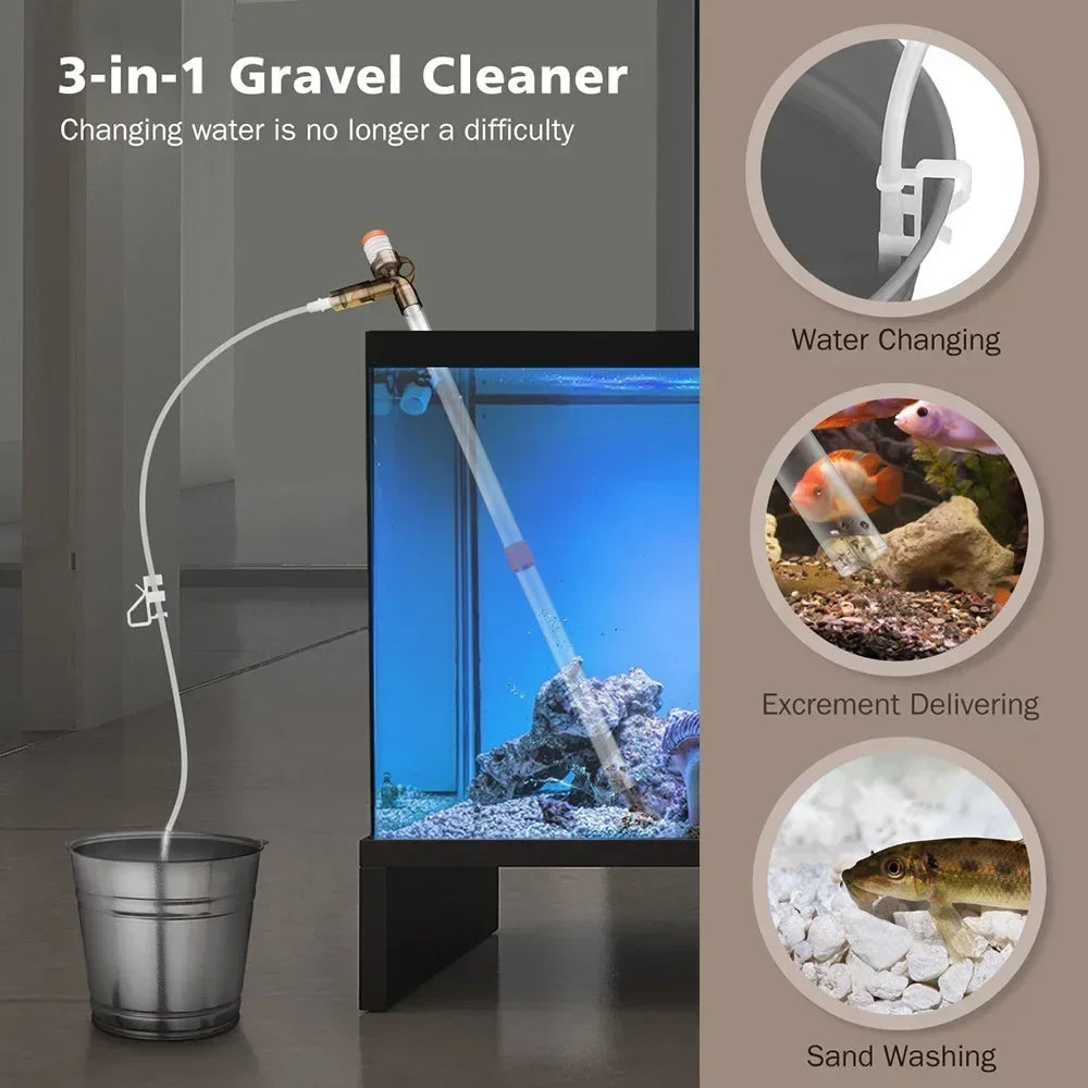 Press-Type Aquarium Water Change Pump with Gravel Cleaner & Glass Scraper