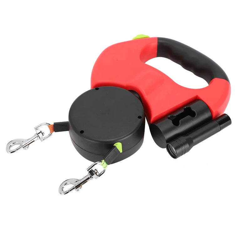 Dual-Head Retractable Dog Leash with LED Light – Extendable, Tangle-Free, and Reflective