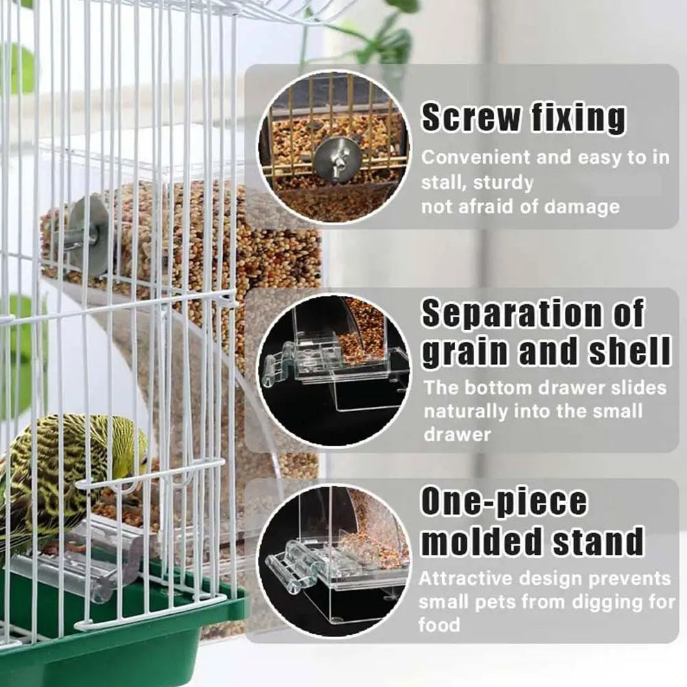 Automatic No-Spill Transparent Bird Feeder | Can Be Hung or Placed on Desktop | Ideal for Small & Medium Parakeets