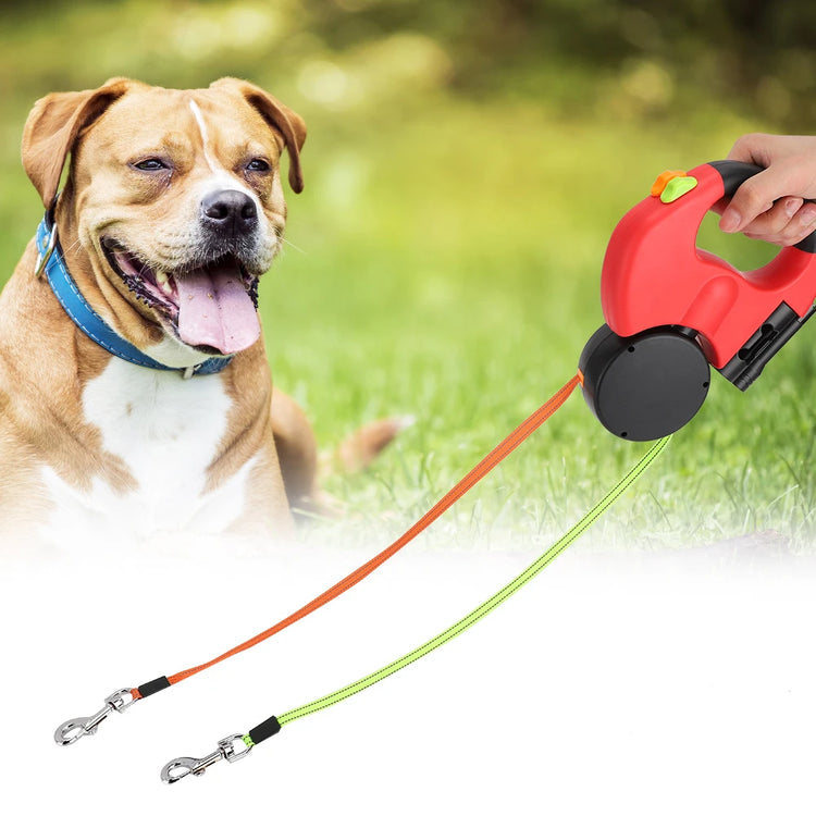 Dual-Head Retractable Dog Leash with LED Light – Extendable, Tangle-Free, and Reflective