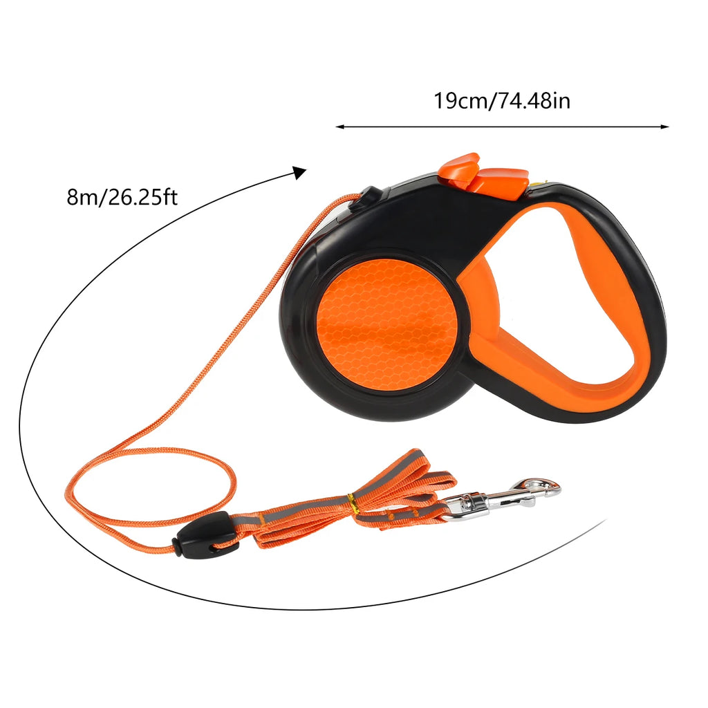 8M Retractable Dog Leash – Heavy Duty with Reflective Tape and Non-Slip Handle