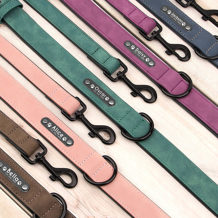 Custom Leather Dog Collar and Leash Set – Personalized, Durable, and Padded for Small to Large Dogs