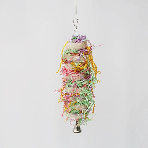 Funny Bird Toys | Parrot Swing with Bell | Natural Loofah Hanging Toy | Climb & Chew Toy for Cockatiels & Parakeets | Pet Cage Accessory