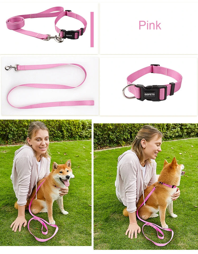 Adjustable Dog Collar & Leash Set – Personalized Nylon Traction Lead for Small to Large Dogs