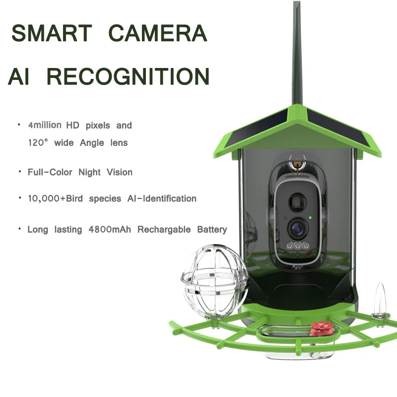 Bird Feeder Camera | 4MP 2K HD Bird Video Capture | Solar Powered WiFi Camera Feeder | Smart Birdwatching Device with Alerts | Outdoor Bird Observation Tool