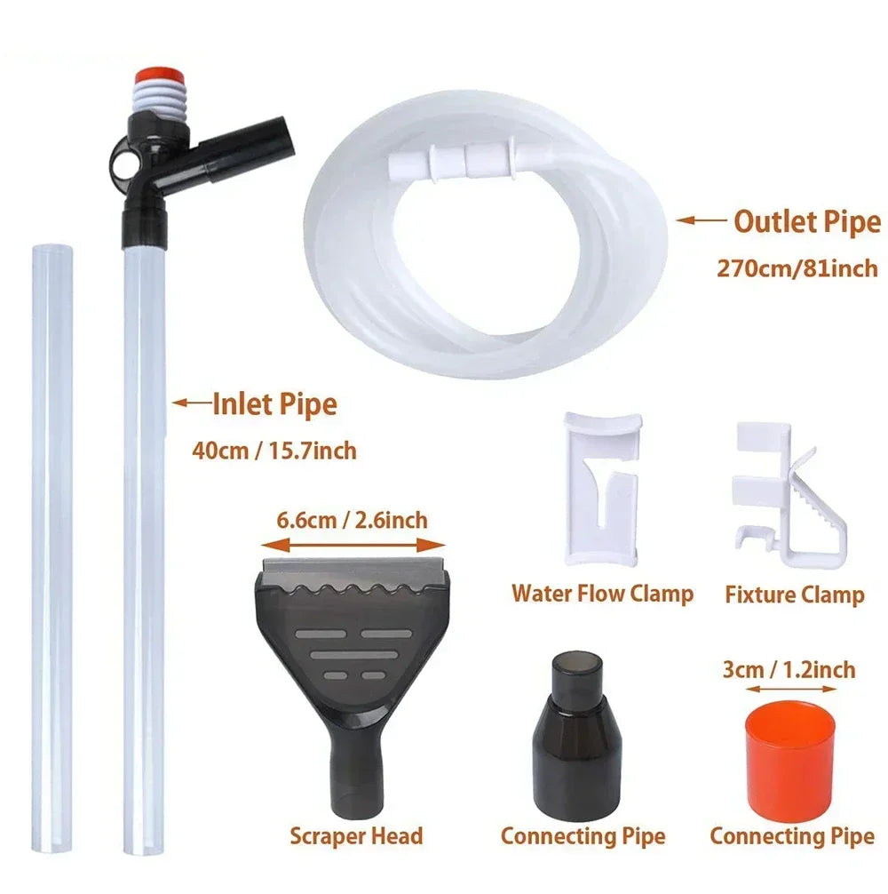 Press-Type Aquarium Water Change Pump with Gravel Cleaner & Glass Scraper