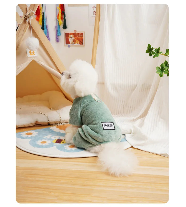 Fleece Warm Winter Dog Jumpsuit Pajamas for Small Dogs | Pomeranian Puppy Nightshirt & Cat Overalls