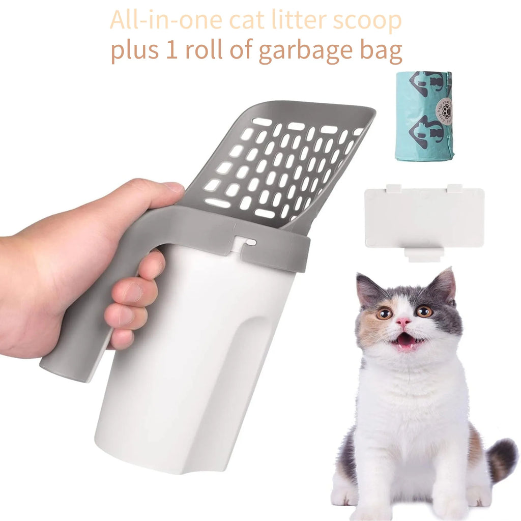 Cat Litter Scoop | Shovel for Pet | Filter Clean Toilet Garbage Picker | Holder Integrated Detachable | Pet Supplies with Refill Bag