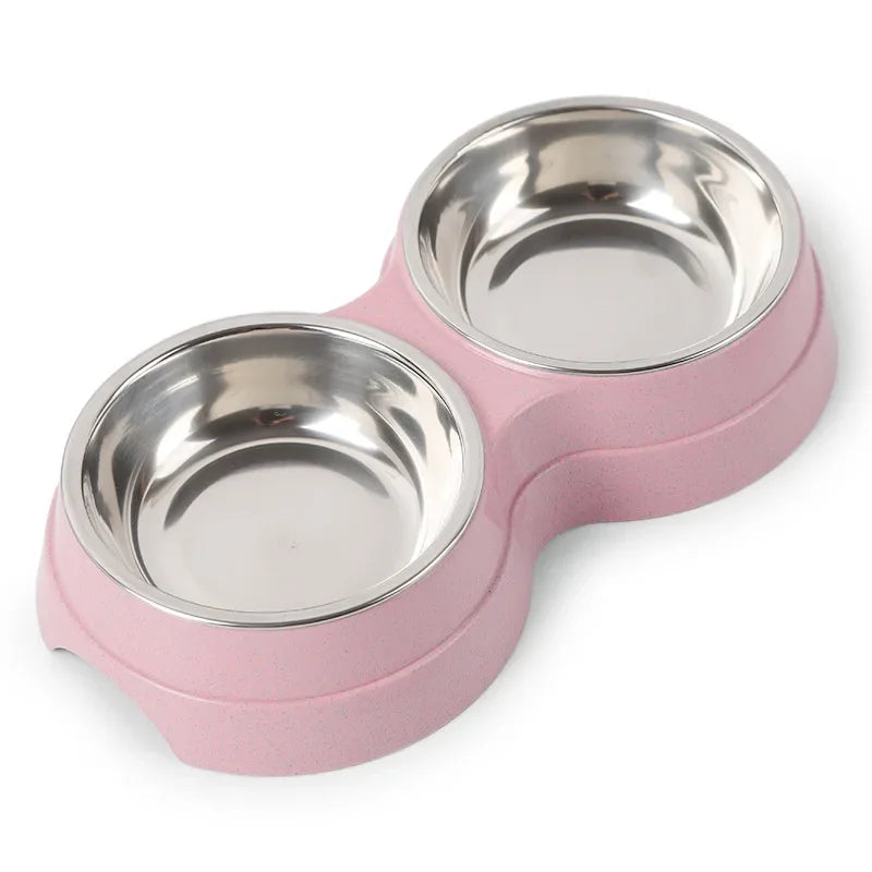Double Pet Bowl for Small Dogs & Cats – Stainless Steel Food and Water Feeder with Non-Slip Base