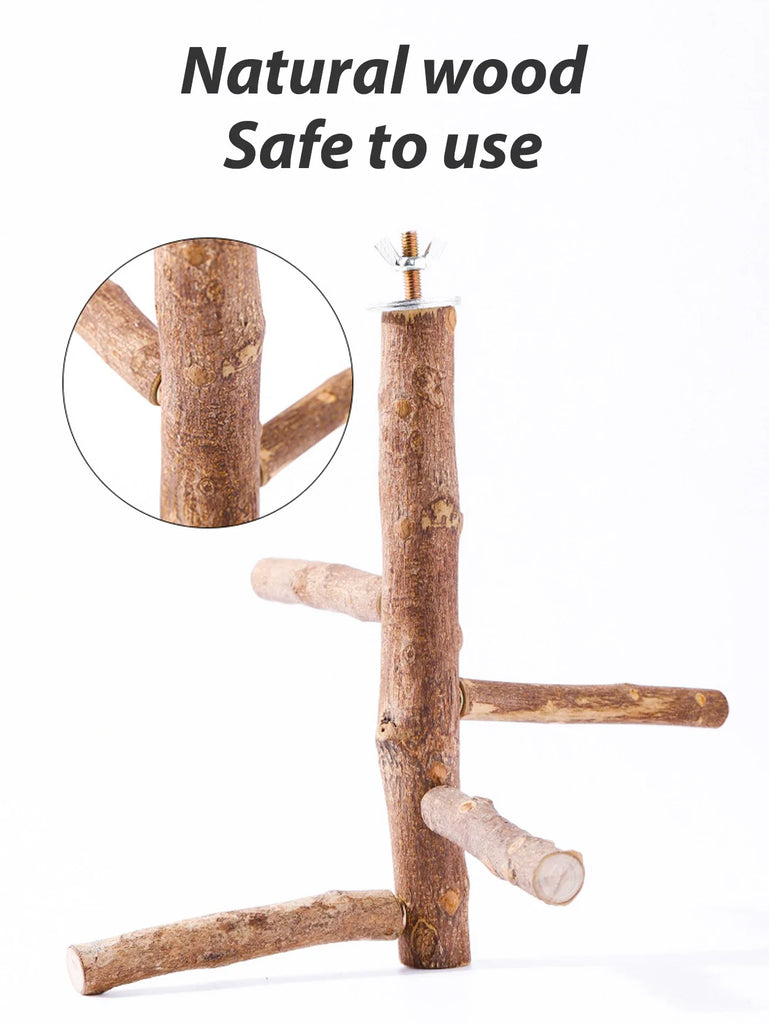 Natural Wood Bird Branch Stand | Perches Pet Parakeet Budgie Hanging Play Toy | Bird Cage Parrot Wooden Desk Holder Perches Platform