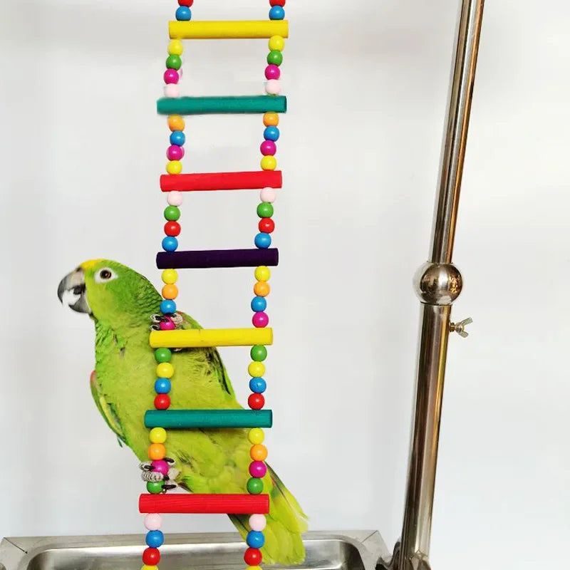 Bird Parrot Toys | Colorful Hanging Cage Climbing Ladders with Natural Wood | Parrots Suspension Bridge Swing Toys | Bird Toy Supplies
