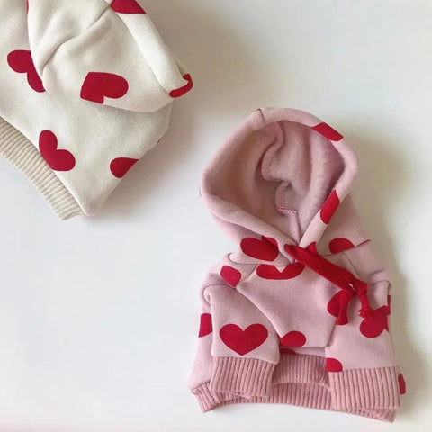 Warm Love Print Fleece Hoodie for Dogs & Cats | Pet Sweater for Small Pets | Autumn/Winter Wear