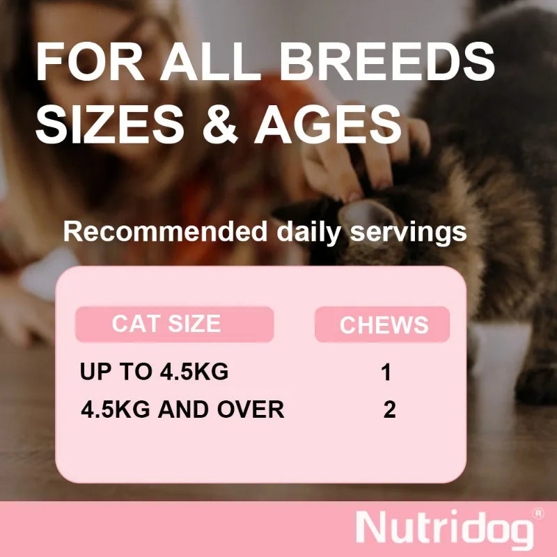 Skin & Coat Cat Chews | Omega 3, Vitamin E, Biotin Supplements | Healthy Skin & Glossy Coat | Anti-Shedding Support | Salmon Flavor