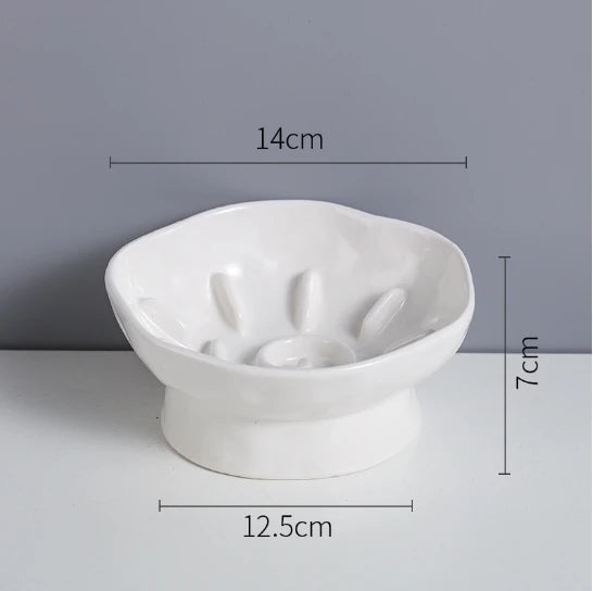 Cat Food Bowl | Ceramic Elevated | Cats/Small Dogs | Slow Feed Bowls | Anti-Choking Eating Feeders | Anti-Gulping Puppy Supplies