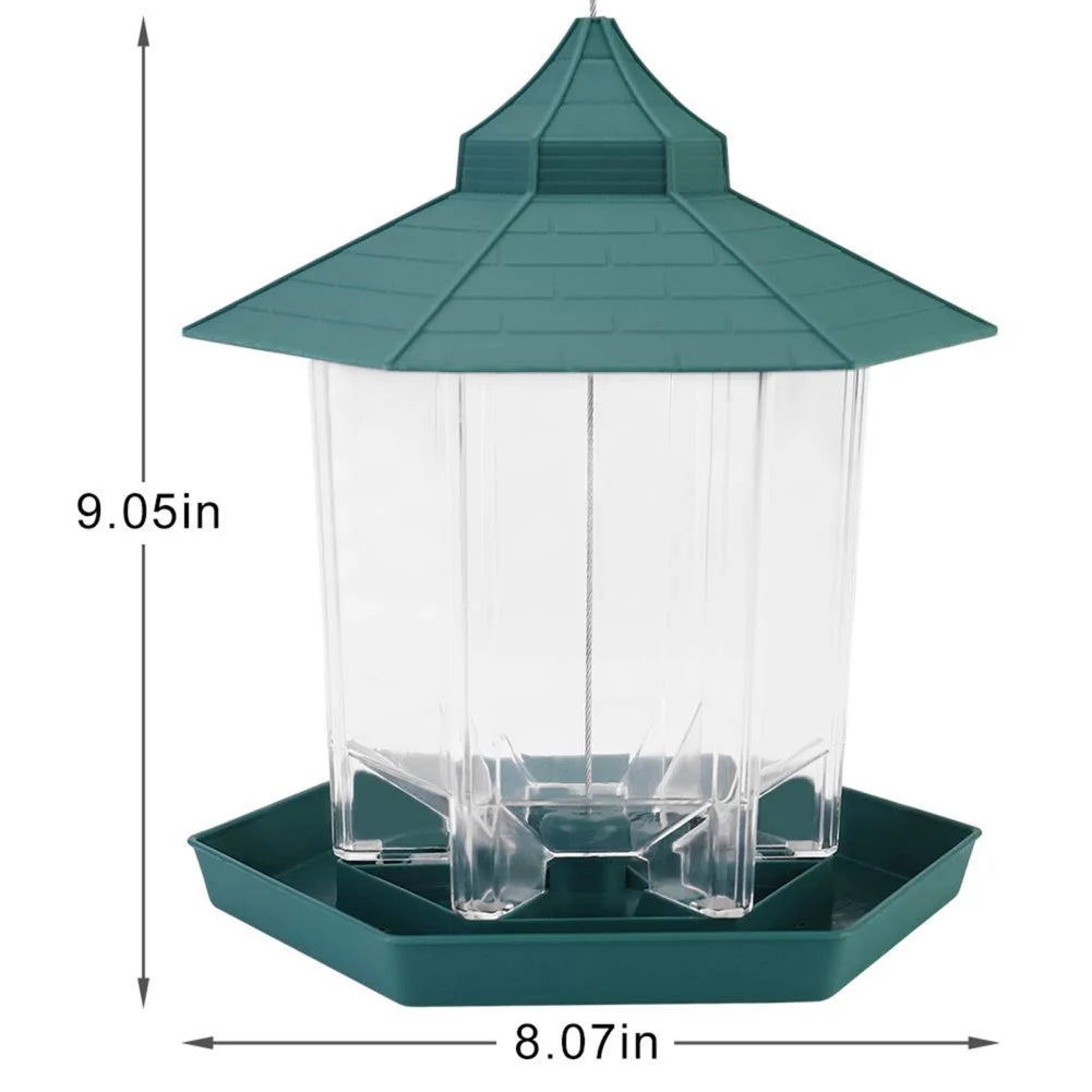 Wild Bird Feeder | Hanging Hexagonal Roof Pavilion | Semi-Automatic Garden Decoration | 1PCS