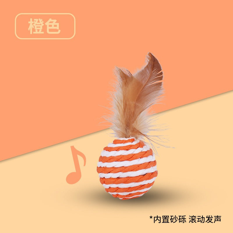 Cat Toys | Sisal Balls with Feathers | Cat Resistant to Biting | Grinding Teeth | Making Sounds | Cat Scratching Balls | Cat Teasing | Pet Supplies