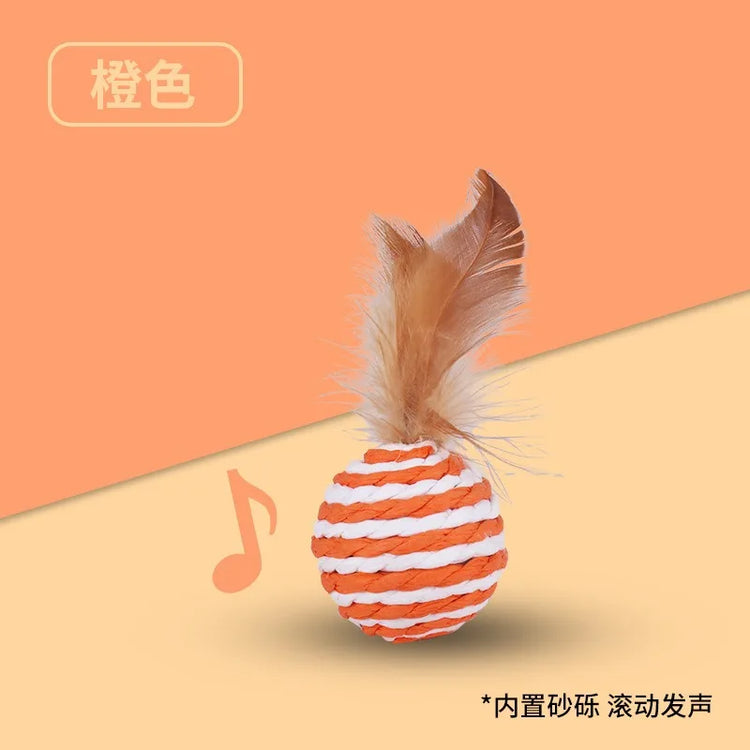 Cat Toys | Sisal Balls with Feathers | Cat Resistant to Biting | Grinding Teeth | Making Sounds | Cat Scratching Balls | Cat Teasing | Pet Supplies
