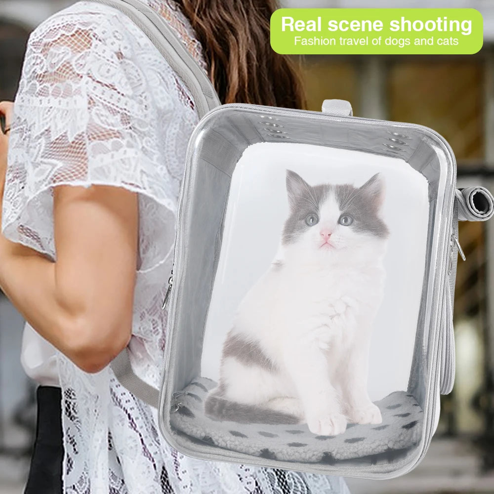 Double Sided Transparent Cat Carrier Backpack | Ventilated Travel Bag for Cats/Small Pets
