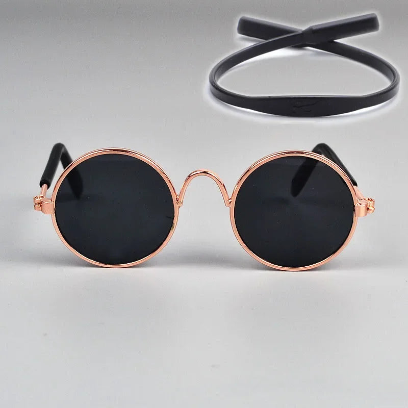 Cat Dog Sunglasses | Funny Pet Glasses - Round Metal Cat Classic Retro Sunglasses with Anti-Slip Belt | Pet Party Costume Photo Props