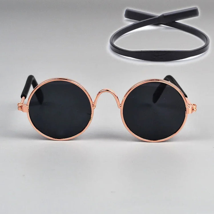 Cat Dog Sunglasses | Funny Pet Glasses - Round Metal Cat Classic Retro Sunglasses with Anti-Slip Belt | Pet Party Costume Photo Props