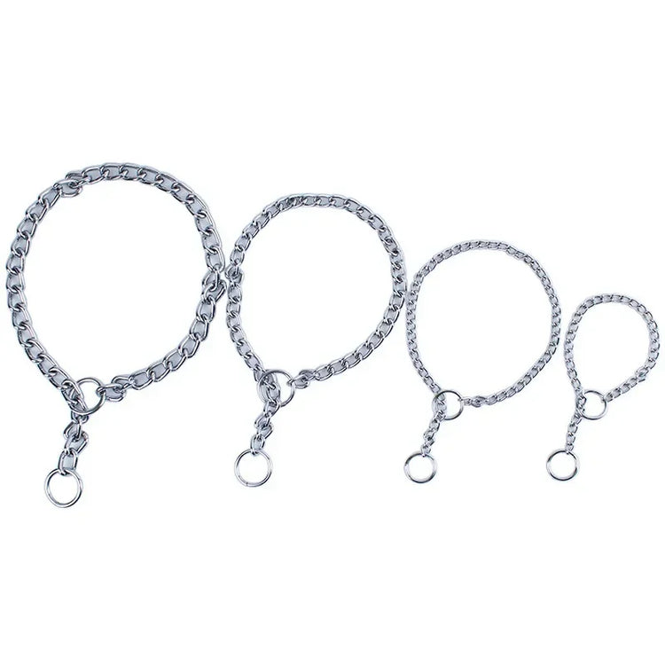 Adjustable Chrome Stainless Steel Dog Collar – No Choke Traction Rope Lead