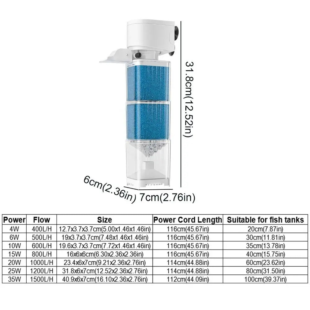 Mute Submersible Fish Tank Filter with Built-in Water Circulation Pump
