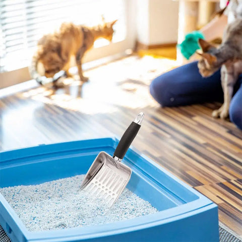 Dog & Cat Clean Feces Supplies – Stainless Steel Shovel | Cat Litter Scoop | Reduces Dust | Metal Long Handle Scoop | Pet Cleaning Tools
