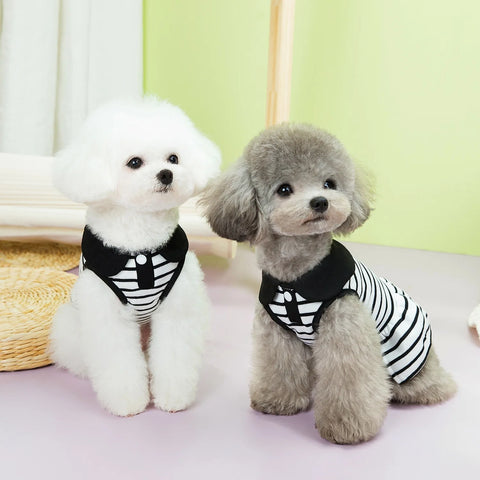 Pet Clothing Spring Summer Striped T-shirts Lapel Dresses Couple Outfits Breathable Dog Clothing Cat Dresses Small Dog Clothing