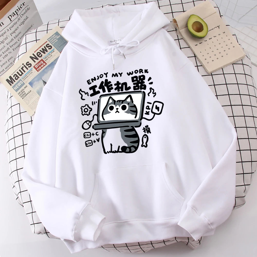 Cartoon Cat Is an Abstract Work Machine | Men's Sweatshirt | Comfort Sweatshirts | Leisure Outdoor Pullover | Youth Popular Clothes