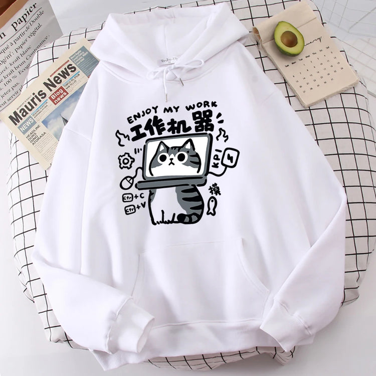 Cartoon Cat Is an Abstract Work Machine | Men's Sweatshirt | Comfort Sweatshirts | Leisure Outdoor Pullover | Youth Popular Clothes