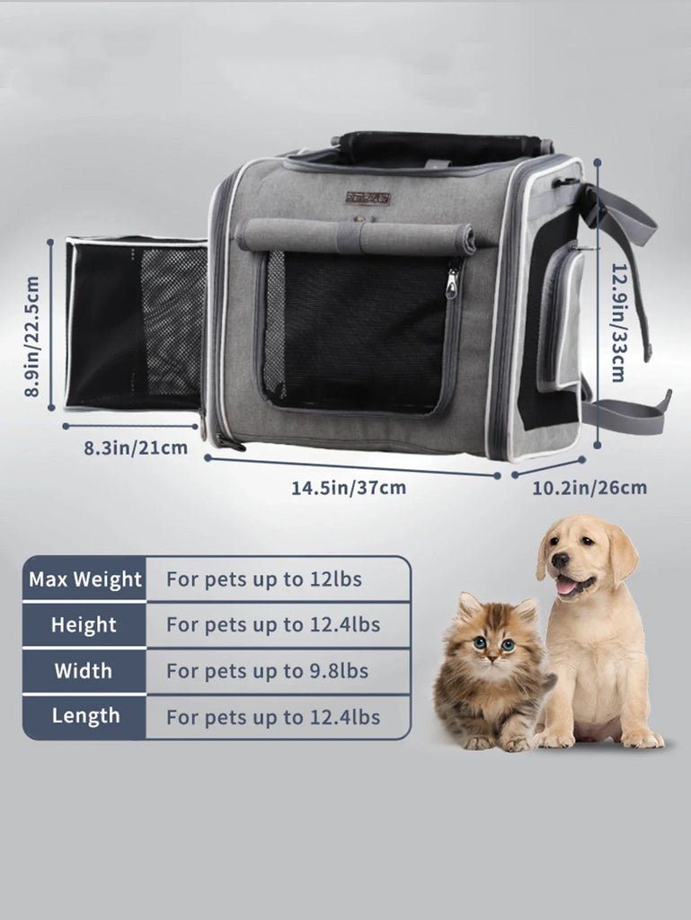 Multifunctional Soft-Sided Dog Bike Basket – Expandable Pet Carrier Backpack with 4 Open Doors