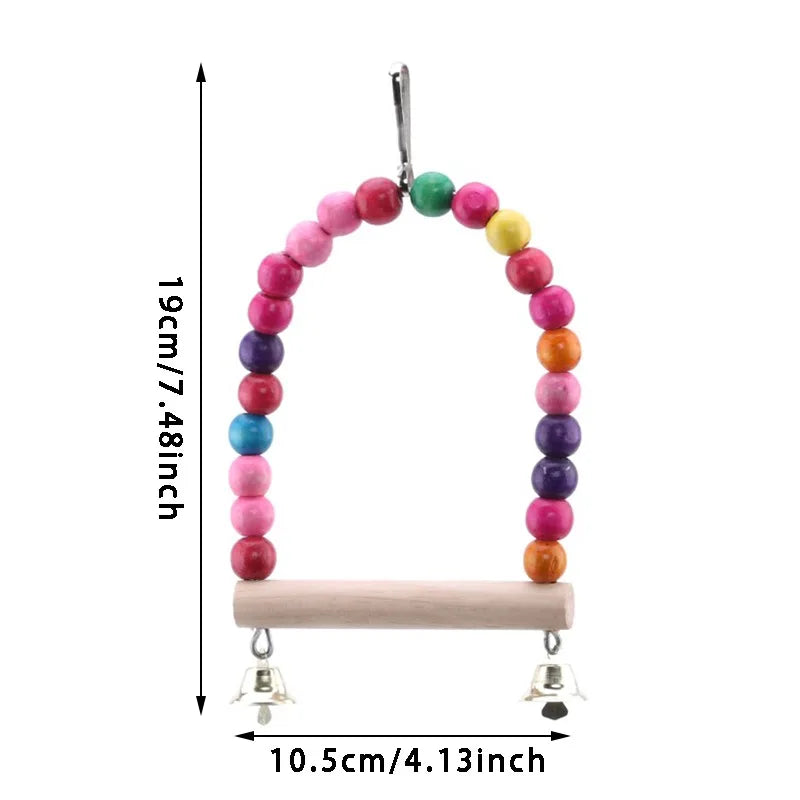 Bird Swing Toy | Wooden Parrot Perch Stand with Chewing Beads | Cage Playground for Budgie Birds