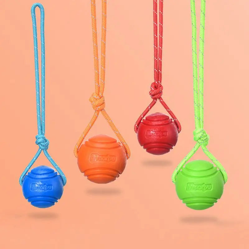 Dog Ball Toys – Bouncy Rubber Ball with Rope for Interactive Play