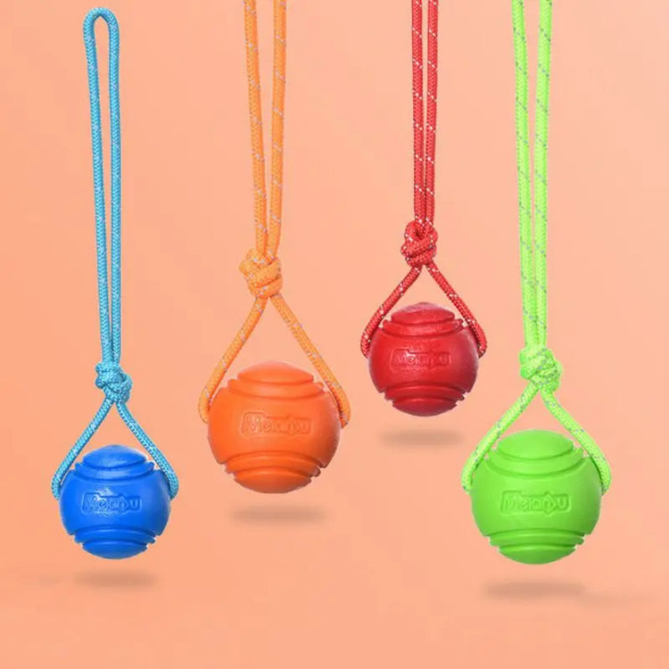 Dog Ball Toys – Bouncy Rubber Ball with Rope for Interactive Play